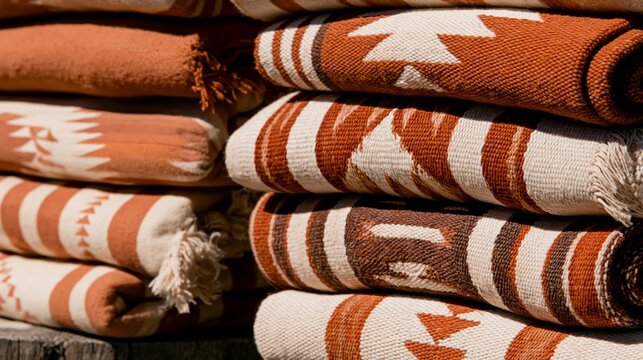 woven western blankets texture with terracotta and cream patterns