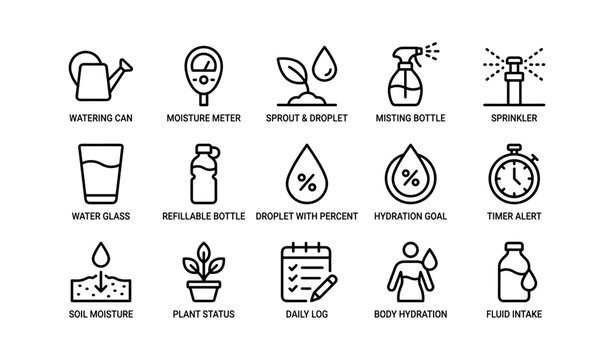 Water and plant icons showing hydration and moisture tracking