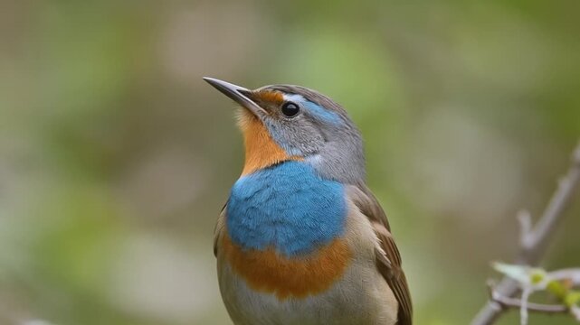 Male bluethroat bird observing surroundings in nature