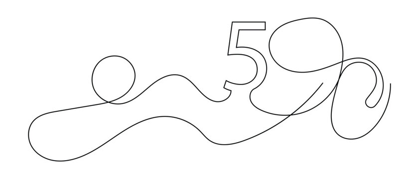 one line continuous hand drawing number 5 icon, vector illustration.
