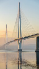 Fototapeta premium Stunning cable stayed bridge over water at sunrise.