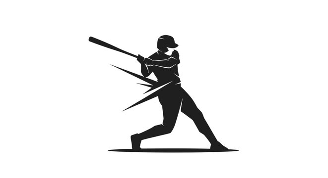 Dynamic Silhouette of Baseball Player Swinging Bat with Sharp Impact Effect, Isolated White Background