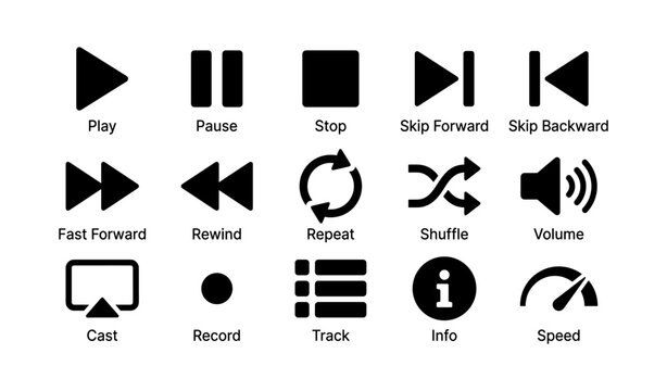 Media control icons showing playback, navigation and volume controls