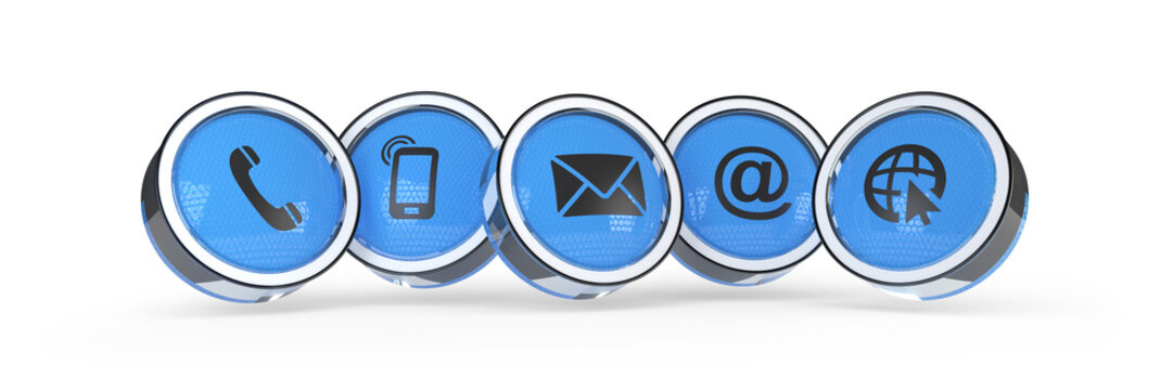 Communication and contact icons set, 3d illustration