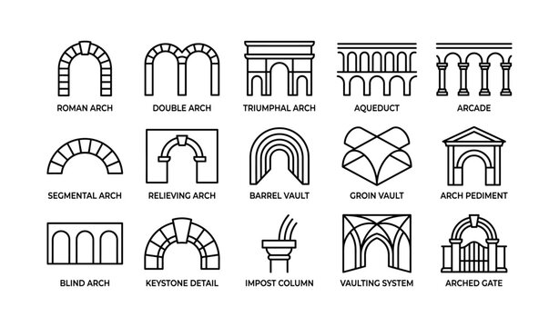 Architectural arch icons showing arch types and vaulting elements
