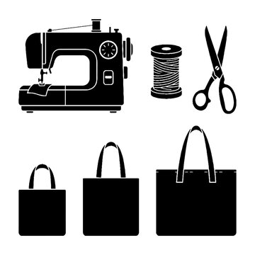 Sewing machine and tote bags.