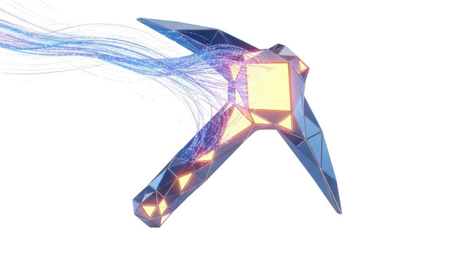 Futuristic glowing pickaxe with energy trails