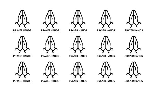 Repeated prayer hands icons labeled in grid on white background