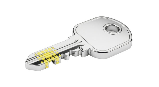 Shiny metallic key with yellow bitting