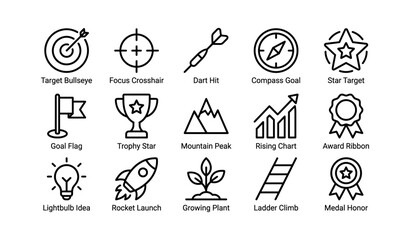Fototapeta premium Goal and achievement icons displayed in success target grid