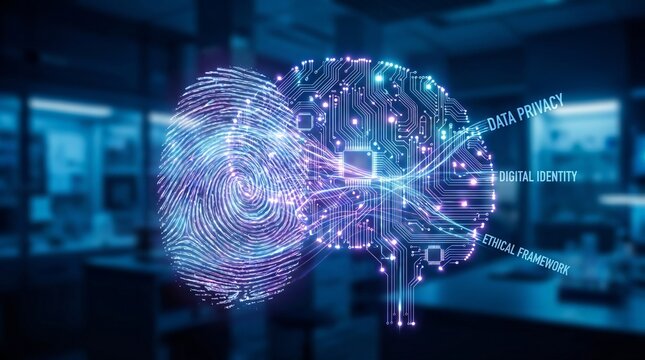 Abstract Digital Fingerprint and Circuit Board AI Ethics