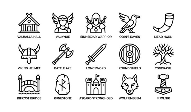 Viking symbols displayed in labeled grid of norse icons