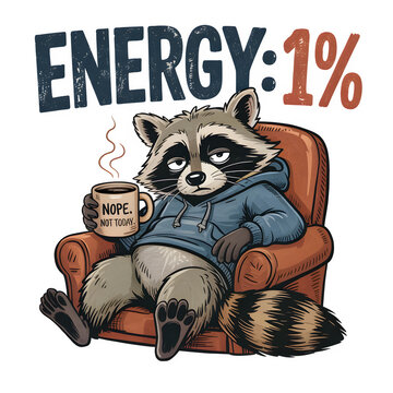Low Energy Raccoon &ldquo;Nope Not Today&rdquo; Funny Introvert Cartoon Art