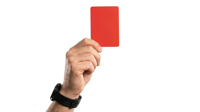 Referee hand holding red card isolated on transparent background png