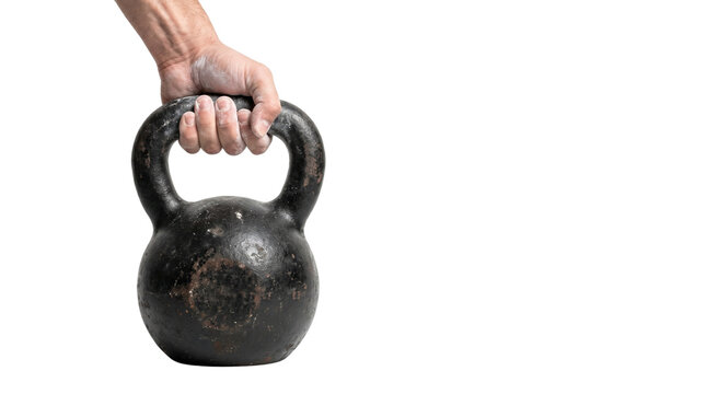Hand holding heavy kettlebell isolated on transparent background png