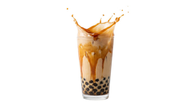 Fresh boba milk tea splash isolated on transparent background png