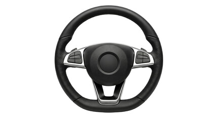 Black leather car steering wheel isolated on transparent background png © SnapVerse