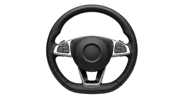 Black leather car steering wheel isolated on transparent background png