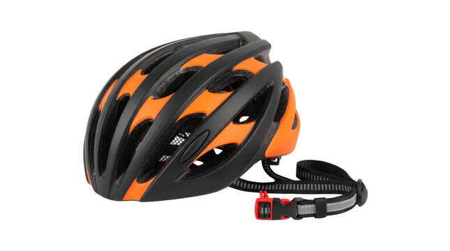 Black and orange bicycle helmet isolated on transparent background png