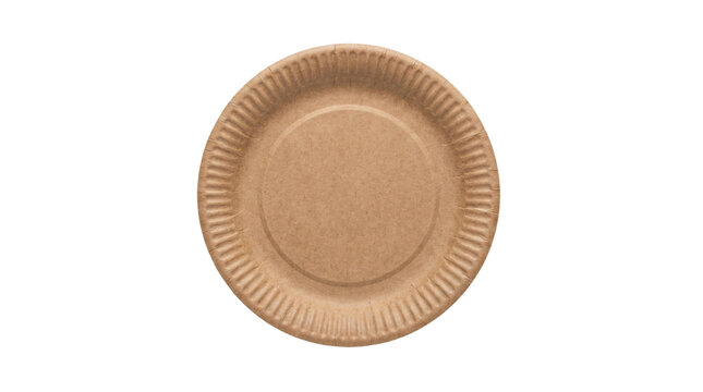 Round brown kraft paper plate isolated on transparent background png