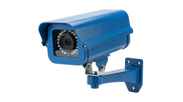 Blue outdoor bullet security camera isolated on transparent background png