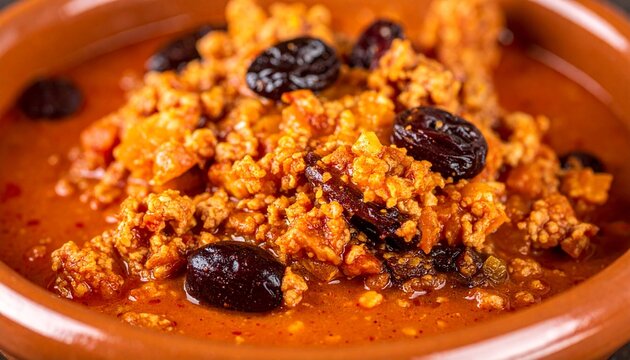 Spiced rice pilaf. Flavorful yellow rice cooked with dark sweet plums and savory spices served as a traditional side.