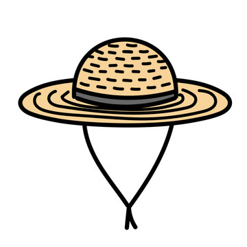 屋外での園芸や農作業時に日差しを遮るための麦わら帽子のイラスト｜背景が透明で使いやすいシンプルでナチュラルなガーデニングツールのベクター素材