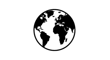 Fototapeta premium Vector illustration of black and white icon of the earth globe showing continents on a transparent background