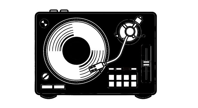 Vector illustration of vector illustration of a dj turntable with a vinyl record player on a transparent background