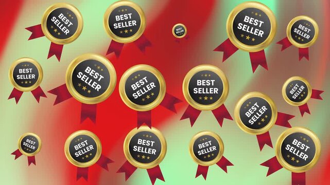 Many best seller badges on a redgreen background. Perfect for promoting top products, showcasing popular items, increasing sales.