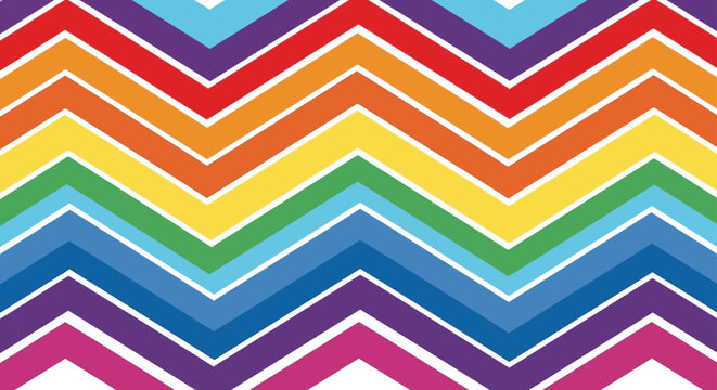 seamless rainbow chevron pattern with repeating colorful zig-zag stripes ideal for modern graphic design backgrounds and vibrant textile prints.