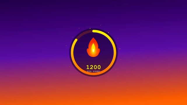 An abstract motion graphic showcasing Smartwatch Health Tracking as calories increase dynamically on a glowing digital interface set against a vibrant cosmic purple gradient backdrop