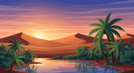 Obraz premium Oasis in the Desert at Sunset.