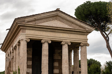 Architectural history in details of ruins, old buildings, walls, amfitheatres, arches in old part of Rome, dated from 300 BC, guided tours in Rome, Italy © barmalini