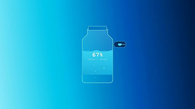 An innovative smartwatch health tracking interface depicting a dynamic liquid hydration monitor that fluctuates in volume to visualize daily water intake goals for wellness