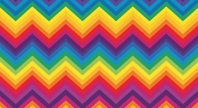 seamless rainbow chevron pattern creates a vibrant colorful striped background ideal for modern graphic design and festive decoration.