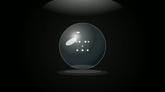 A sophisticated Ai Lab Discovery manifesting as a luminescent geometric nexus encased in a translucent orb floating through an obsidian void of scientific exploration