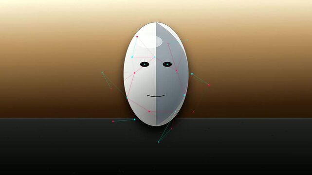 A sophisticated visual for an Ai Lab Discovery featuring a minimalist porcelain mask enveloped by shifting neural connections within a soft golden atmospheric void