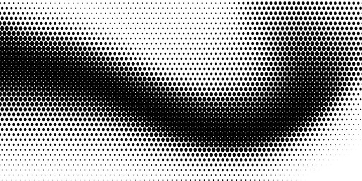 Black seamless hexagon texture. Repeated honeycomb pattern background. Geometric hexagonal halftone tech overlay backdrop. Abstract repeating hex halftone. Vector retro technology dot texure wallpaper