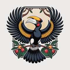 Colorful illustration of a hornbill bird. © Herman