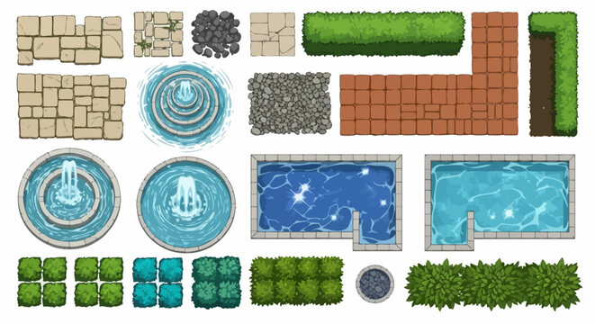 garden design elements landscape components in overhead view outdoor assets for creating detailed architectural plans.