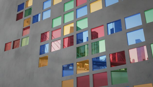 Colorful Glass Squares Emblematic Modern Building Facade