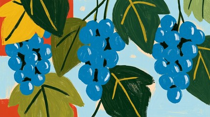 blue grape clusters with painterly mediterranean fruit market aesthetic