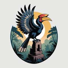 Colorful Bird Perched on Ruins. © Muhammad