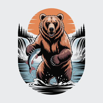 Brown bear catching a fish.