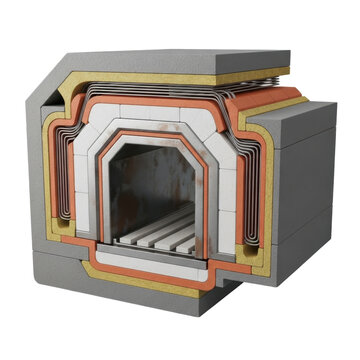 Cross-section of industrial furnace with refractory lining