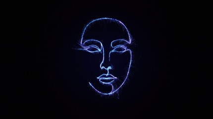 Obraz premium A glowing blue neon outline of a woman's face with closed eyes on a black background.