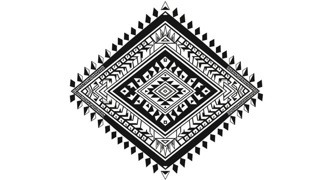 black and white tribal geometric pattern with intricate aztec-inspired ethnic design perfect for textile and cultural heritage projects.