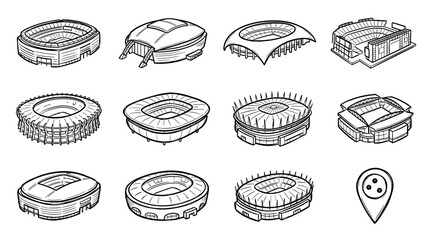 World Famous Sports Arena and Stadium Architecture Isometric Exterior Views Hand Drawn Sketch Icon Collection for Travel © Ibrahim