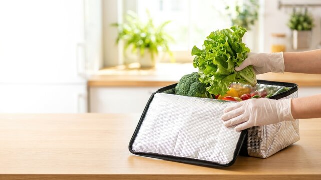 Insulated Thermal Bag for Eco-Friendly Local Grocery Delivery with Fresh Vegetables